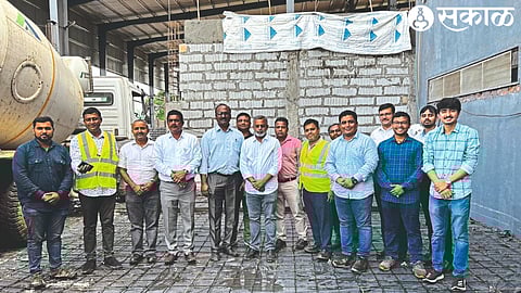 Sourav Rakshit attending the cementless concreting ceremony by Mahindra Logistics and JK Ware Housing