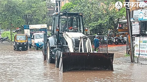 JCB's assistance was taken to drain the standing water on the road