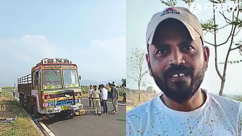 A motorcycle crushed under a truck & Sunil Gavit