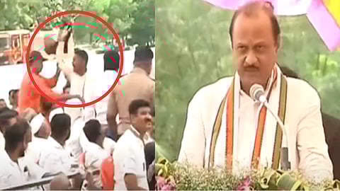 NCP Ajit Pawar was shown black flags by Maratha protesters at Madha maratha reservation