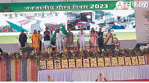 Governor Ramesh Bais while guiding at the inauguration of State Level Tribal Pride Day and Tribal Cultural Festival on Wednesday.