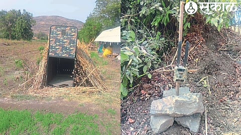 A cage set up to imprison leopards in Shiwar. The second photo shows a trap camera set up to detect leopards.