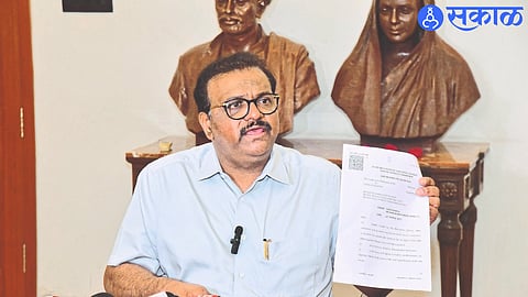 Sameer Bhujbal speaking at a press conference in Nashik on Sunday.