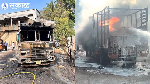 A fire broke out in a truck parked in Udyog Bhavan area