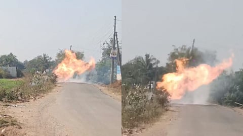 talegaon dhamdhere gas pipe line burst fire accident fire brigade pune