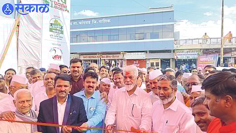 Guardian Minister Dada Bhuse inaugurating the Renuka Agricultural Exhibition. Neighbor MLA Dr. Rahul Aher, Dr. Atmaram Kumbharde, Kailas Bhosale, Vikas Bhujade etc.
