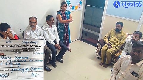 An investor sitting in an office and Receipt of payment in the name of 'Shri Balaji Services'.