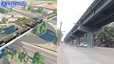 Conceptual image of railway flyover. The second photograph shows the completion of the Pimprala railway flyover near Bhoitenagar