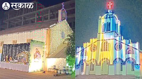 St Anthony Church lit up in city for Christmas Deopur Church in second photo