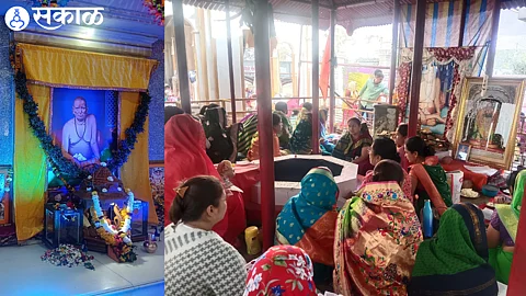 Datta Jayanti 2023 Shri Gurucharitra Vachan Parayana collectively at Dindori Pranit Shri Swami Samarth Seva Kendra nashik news