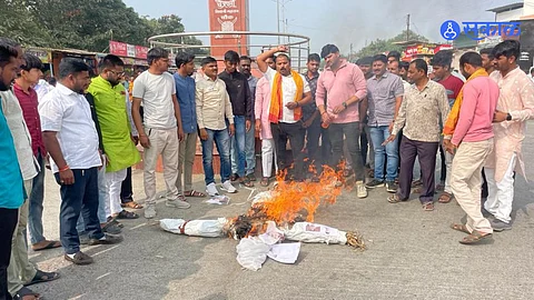 ncp jitendra awhad statue burnt over lord shri ram offensive statement