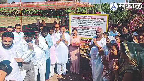 MLA Rajesh Padvi and followers present at the Bhoomi Puja of various development works.