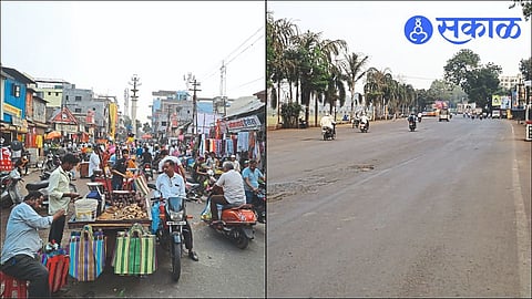 The restored position of five in the evening. The situation after the removal of hawkers on Agra Road by the municipality on Wednesday.