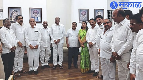 party leader Sharad Pawar, present at the meeting along with Senior leader Eknath Khadse Jayant Patil, Adv. Rohini Khadse, Adv. Ravindra Patil etc.