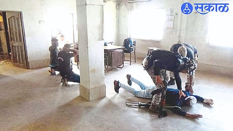 A moment of the encounter between the terrorists and the police during the mock drill at the water treatment plant of the Dhule Municipal Corporation.