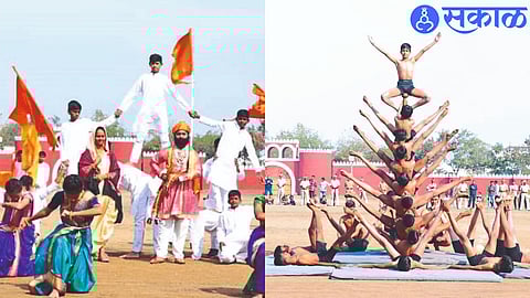 Students presenting a cultural program at the Republic Day main event at the police drill ground.