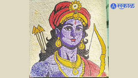 A replica of Lord Rama created by Harshada Nitin Khute of Chandwad using rice and turmeric.