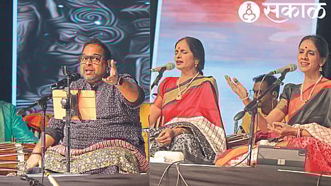 Shankar Mahadevan, Devaki Pandit, Ranjani and Gayatri singing at the 'Teertha Vitthal' event organized by Deepak Builders and Developers at Three Lives in Govindnagar on Sunday.