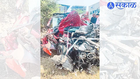 A Mercedes that was crushed in an accident on the highway in Shiwara here. In the second photo, an accident-prone Tempo.