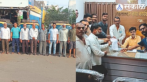 Taxi drivers protesting the law by stopping taxis
Giving a statement to Tehsildar Girish Wakhare in the second photograph