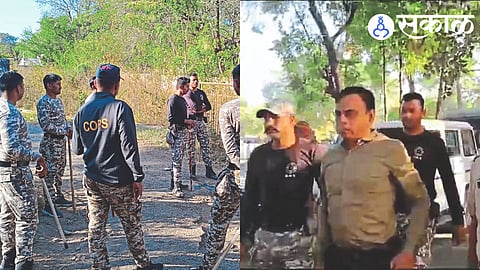 A cordon by the Rapid Action Team at the official residence of the judge on Monday. Bringing Bakale to the police station under tight security.