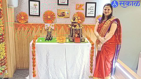 An attractive replica of Sri Rama's temple and chariot made of chocolate by Mayura Parakh.