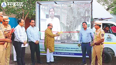 Dignitary while inaugurating the LED Chitraratha, which promotes and disseminates various schemes