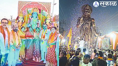 Anup Agarwal, Alpa Agarwal performing aarti during the procession of Prabhu Shriram Murti,Magnificent Hanuman idol