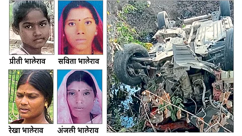 Accident : मोटार नाल्यात कोसळून पाच ठार; पाच जखमी, मृतांत दोन मुलांचा समावेश