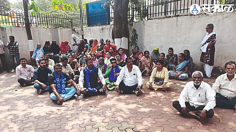 Citizens protesting at Ambad Police Station on Tuesday demanding closure of brothel in Pawan Nagar area.