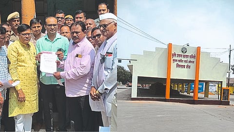 Employees of Market Committee while giving statement against amendment of Marketing Act.