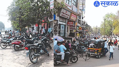 Vehicles parked on road in front of Axis Bank near Govinda Rickshaw Stop, in second photo Vehicles parked in front of COMLEX near District Court