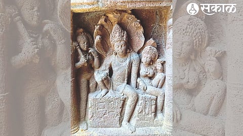 Sculpture of Nagaraja in Ajanta Caves.