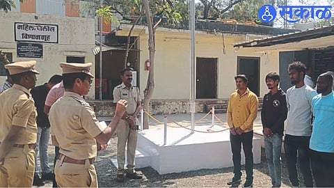 Police taking the present of suspect at the police station.