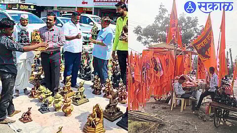 flags for sale on the Mumbai-Agra Mahamaharag. Shops have been decorated with various materials and attractive statues have also been introduced.