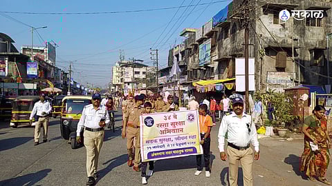 34th road safety campaign school students organized rally to raise public awareness rto traffic police