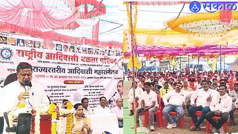 Waman Meshram speaking at state level tribal conference on Thursday.