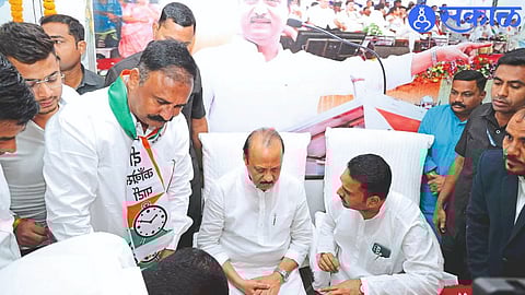 State General Secretary Irshad Jagirdar during a discussion with party leader and Deputy Chief Minister Ajit Pawar at NCP office.