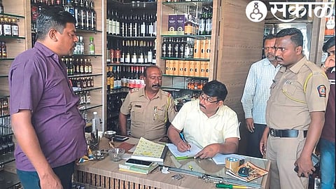 Deputy Superintendent of Police Bapurao Dadas, Police Inspector Rahul Tasare and police team while investigating Chivos wine shop and area.