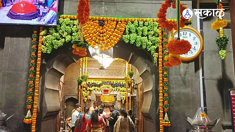 ashtavinayak pilgrimage shri ballaleshwar temple in Pali was decorated with 500 kg grape