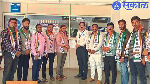 NCP Youth Congress City President Ambadas Khaire and office bearers while giving a statement of demands to Citylink managers.
