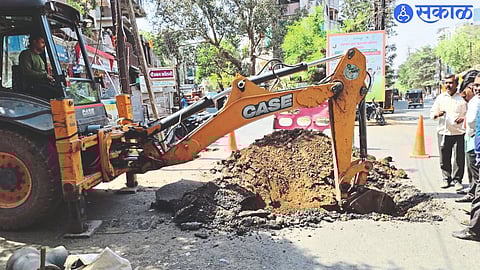 Excavation underway on Friday to install valves on Mahabal road.