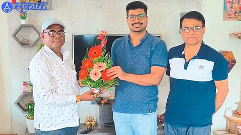 Prakash Mahale, Ramchandra Patil felicitating Yatin Patil after securing a place in the selection list of State Services Main Examination-2022.