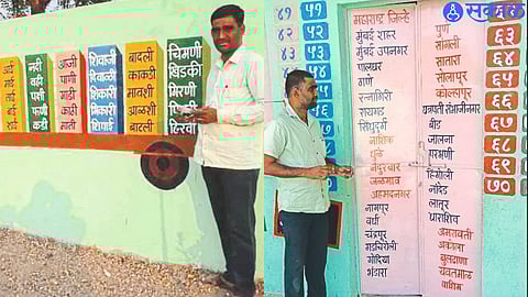 Teacher Manoj Patil painting the walls.