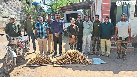 Officers and staff of Forest Department with seized timber.