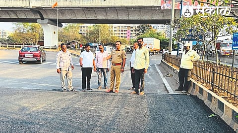 Rakesh Hande, Senior Police Inspector of Traffic Unit One inspecting after installation of hump on Chauphuli