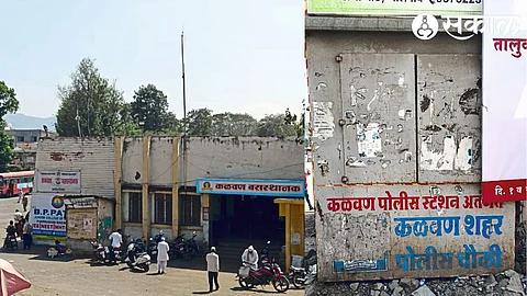 Bus stand at Kalwan. In the second photo, a closed police station.