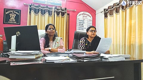 Seema Ahire, Vaishali Hinge while giving information at Upper Tehsil Office about instructions for Lok Sabha Elections.