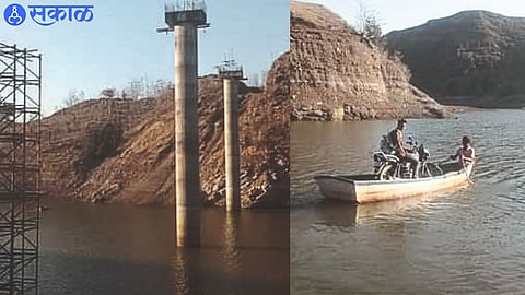 Traveling by boat risking life and work of an incomplete bridge.