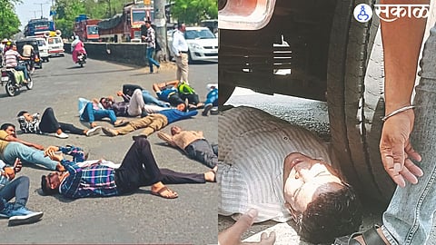 Dr. during road stop movement due to digging of the road. Officer of Babasaheb Ambedkar Utsav Samiti.